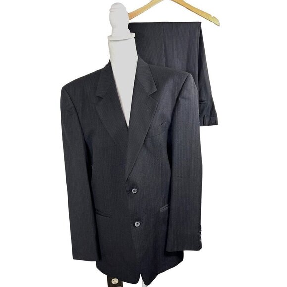 GIORGIO FELLINI Men’s 2pc Suit Black Pinstripe 40L EUC - Picture 1 of 10